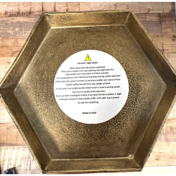 Geometric Brass Metallic Candle Holder Modern Home Decor Accent - Picture 4 of 5